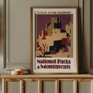 Vintage Pueblo-byar i Southwest nationalpark Poster