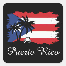Vintage Puerto Rico Flagga Coqui Boricua Fyrkantigt Klistermärke