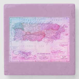 Vintage Puerto Rico Karta, 1898 Stenunderlägg