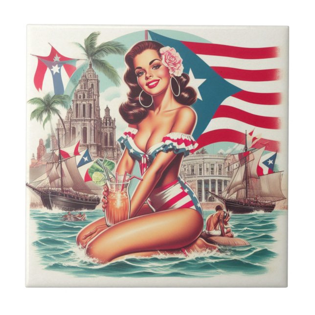 Vintage Puerto Rico Pin-Up Kakelplatta (Framsidan)