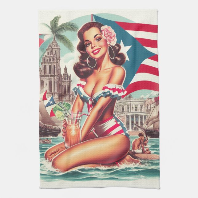 Vintage Puerto Rico Pin-Up Kökshandduk (Vertikal)