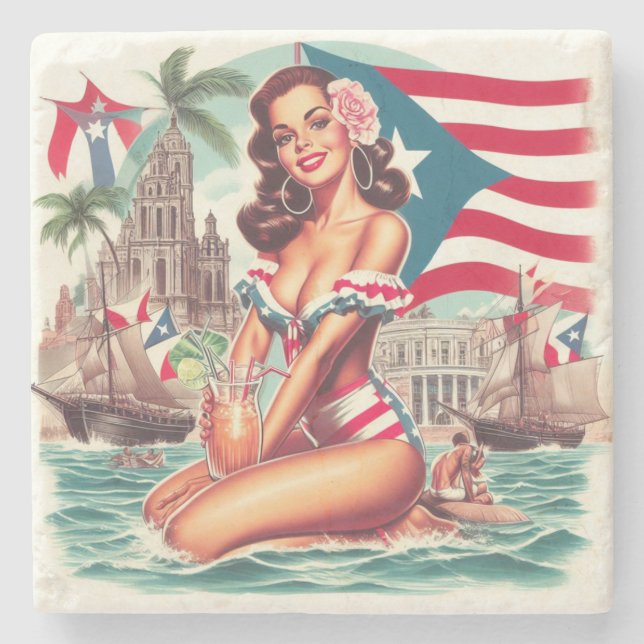 Vintage Puerto Rico Pin-Up Stenunderlägg (Framsidan)