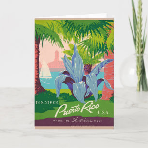 Vintage Puerto Rico Travel Art Ilustration Kort