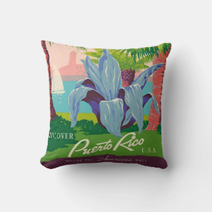 Vintage Puerto Rico Travel Art Ilustration Kudde