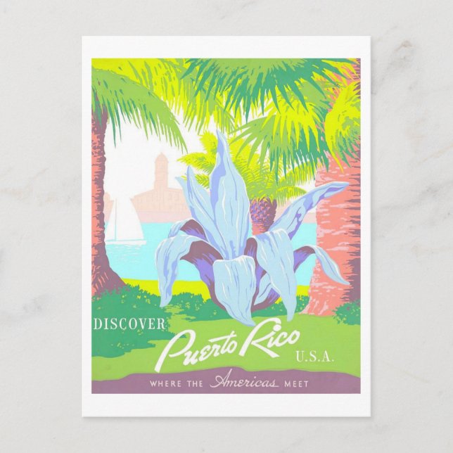 Vintage Puerto Rico Travel Poster Vykort (Framsida)