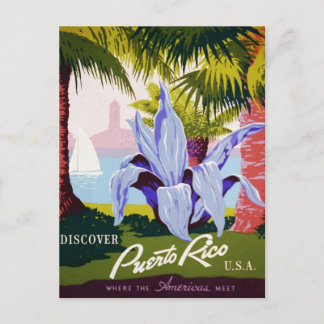 Vintage Puerto Rico Travel - Tropical Art Deco Vykort
