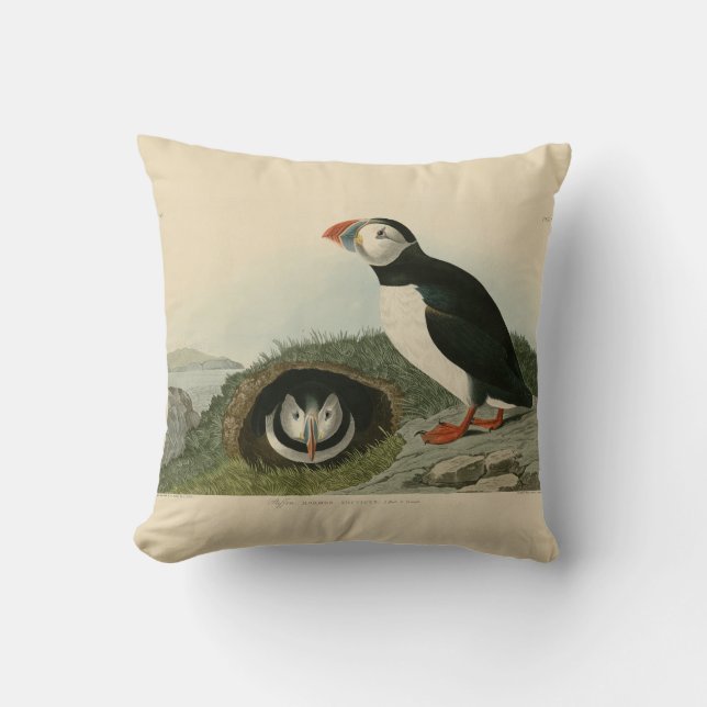Vintage Puffin Illustration Kudde (Framsida)