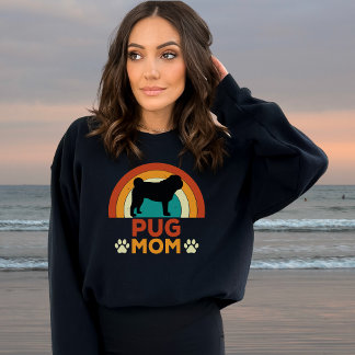 Vintage Pug Hund Mamma Solnedgång T Shirt