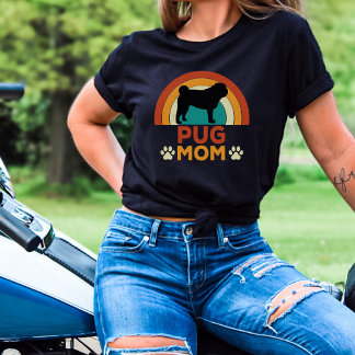 Vintage Pug Hund Mamma Solnedgång T Shirt