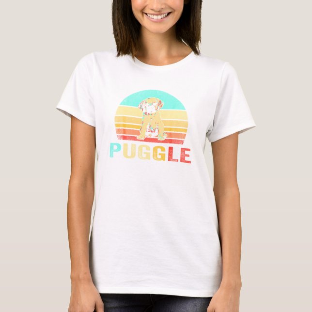 Vintage Puggle Hund Sunset T Shirt (Framsida)