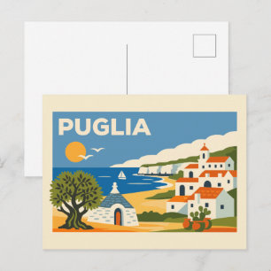 Vintage Puglia Italien Kust Resa Poster Vykort