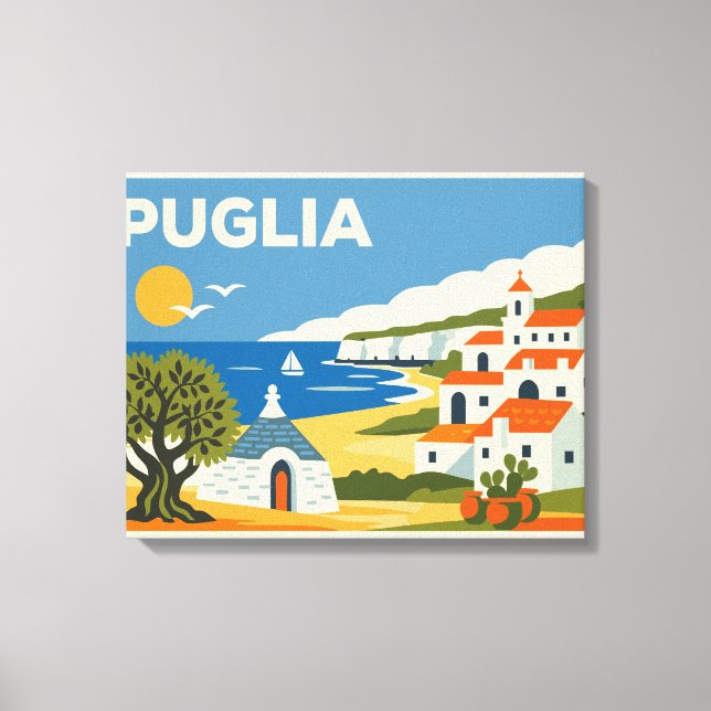 Vintage Puglia Italien Reseskylt Canvastryck (Framsida)