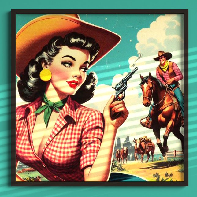 Vintage Pulp Cowgirl Illustration Poster (Skapare uppladdad)