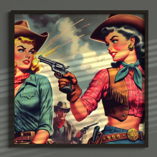 Vintage Pulp Cowgirl Illustration Poster