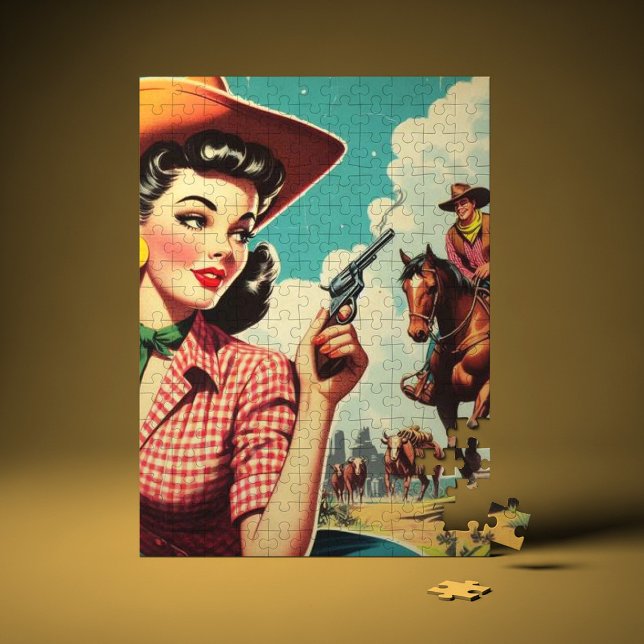 Vintage Pulp Cowgirl Illustration Pussel (Skapare uppladdad)