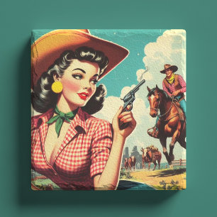 Vintage Pulp Cowgirl Illustration Stenunderlägg