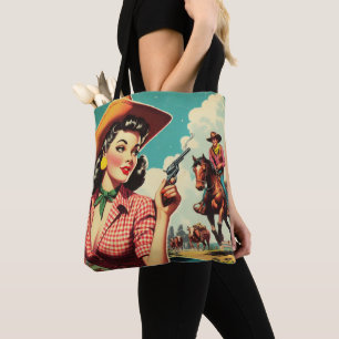 Vintage Pulp Cowgirl Illustration Tygkasse