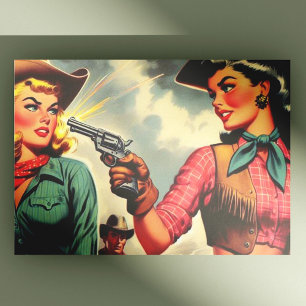 Vintage Pulp Cowgirl Illustration Vykort