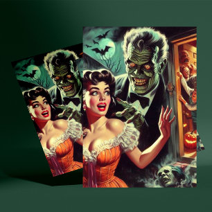 Vintage Pulp Horror Girl Illustration Vykort