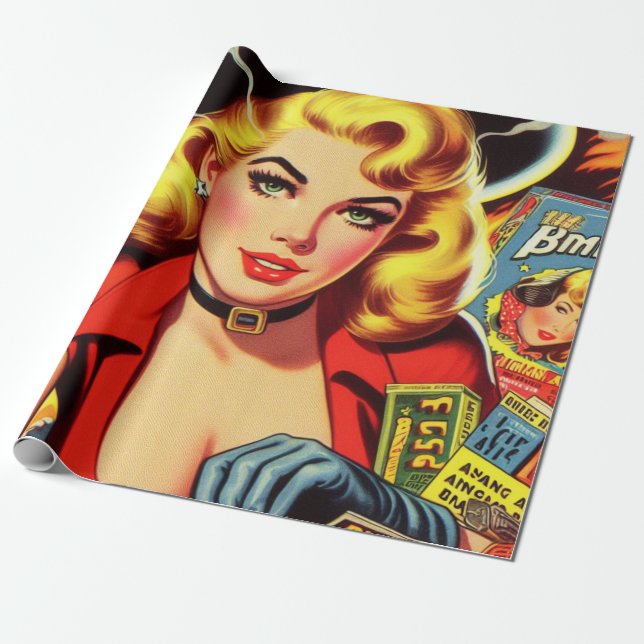 Vintage Pulp Land Girl Presentpapper (Utrullad)