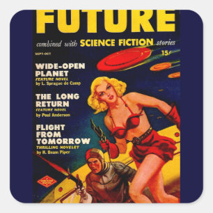 Vintage Pulp Paperback Sci-Fi Space Girl Cover Fyrkantigt Klistermärke