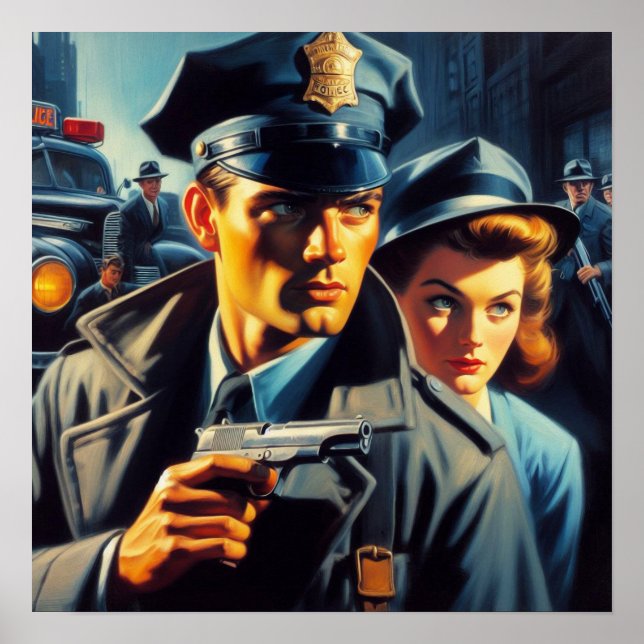 Vintage Pulp Police Illustration Poster (Framsidan)