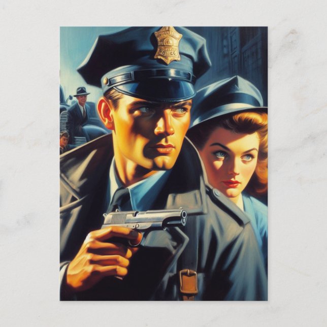 Vintage Pulp Police Illustration Vykort (Framsida)