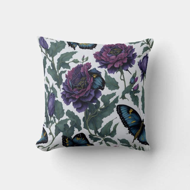 Vintage Pum lila magenta blommigt Butterflulies Kudde (Framsida)