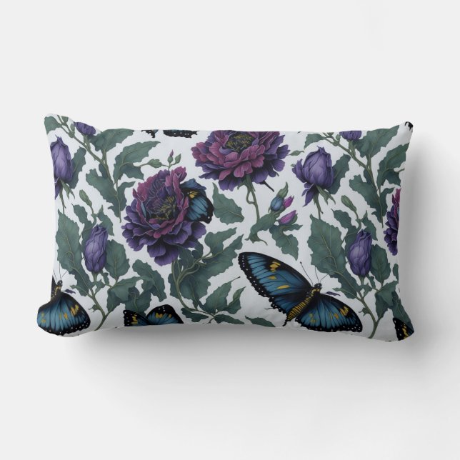 Vintage Pum lila magenta blommigt Butterflulies Lumbarkudde (Framsida)