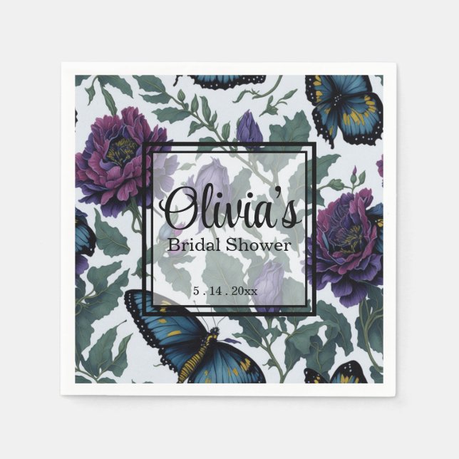 Vintage Pum lila magenta blommigt Butterflulies Pappersservett (Framsidan)