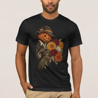 Vintage Pumpa Fågelskrämma med Höstblommor T Shirt
