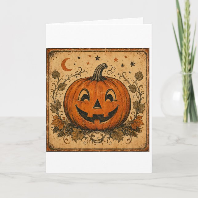 Vintage Pumpa Halloween Kastkudde Kort (Framsida)