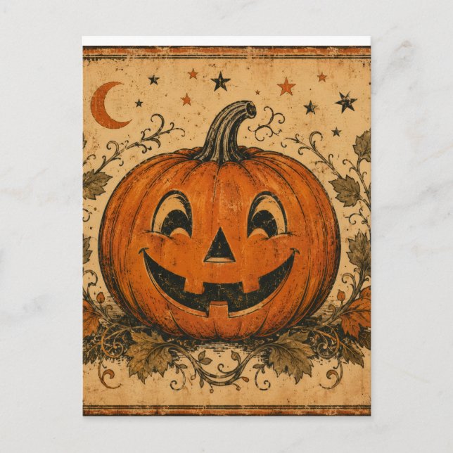 Vintage Pumpa Halloween Kastkudde Vykort (Framsida)