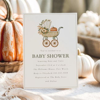 Vintage Pumpa och Barnvagn Höst Baby Shower Inbjudningar