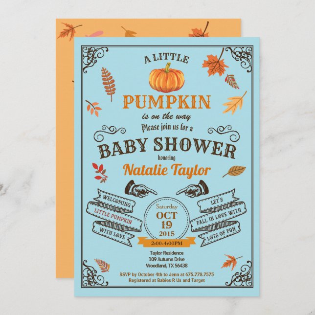 Vintage pumpa pojke duschinbjudan blått inbjudningar (Fram/baksida)