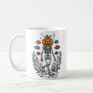 Vintage Pumpa Skelett Dykare Halloween Fisk Desi Kaffemugg