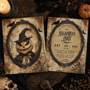Vintage Pumpahuvud Fågelskrämma Halloween-fest Inbjudningar