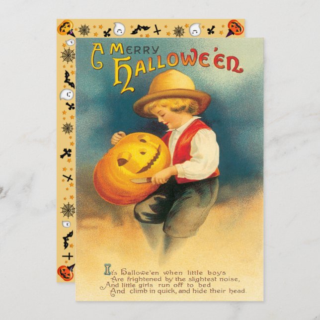 Vintage Pumpkin Carving Halloween Inbjudningar (Fram/baksida)