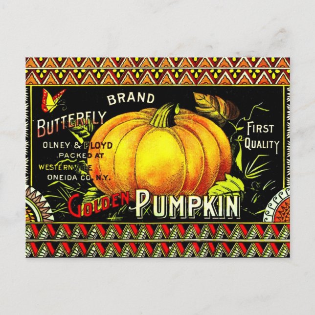 Vintage Pumpkin-etikett Vykort (Framsida)