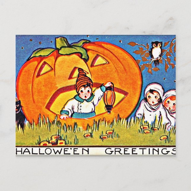 Vintage Pumpkin Halloween Hälsning Vykort (Framsida)