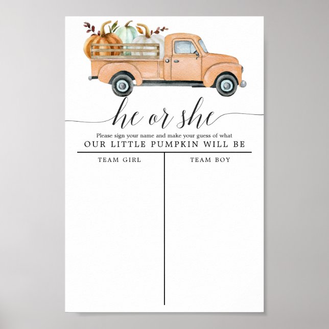 Vintage Pumpkin Lastbil Gender Reveal Signal Poster (Framsidan)