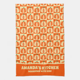 Vintage Pumpkin Orange Tartan PThanksgiving Kökshandduk