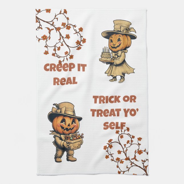 Vintage Pumpkin Pals Halloween Kökshandduk (Vertikal)