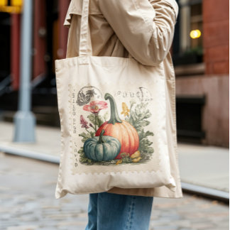 Vintage Pumpkin Postage Frimärke Fall Harvest Jumbo Tygkasse