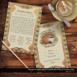 Vintage Pumpkin Spice Printable Ord Search Julkort