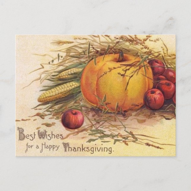 Vintage Pumpkin Thanksgiving Hälsning Vykort (Framsida)