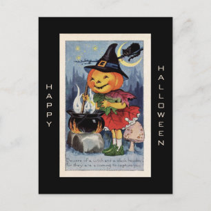 Vintage Pumpkin Witch Happy halloween Vykort