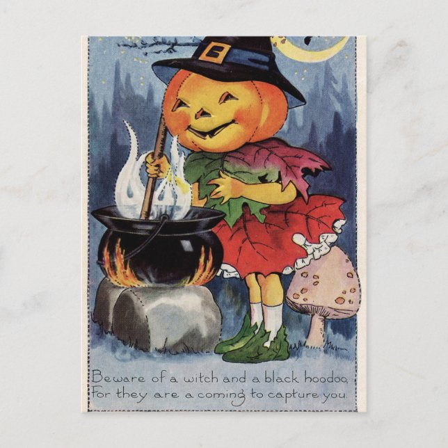 Vintage pumpkin Witch-Helgdag vykort (Framsida)