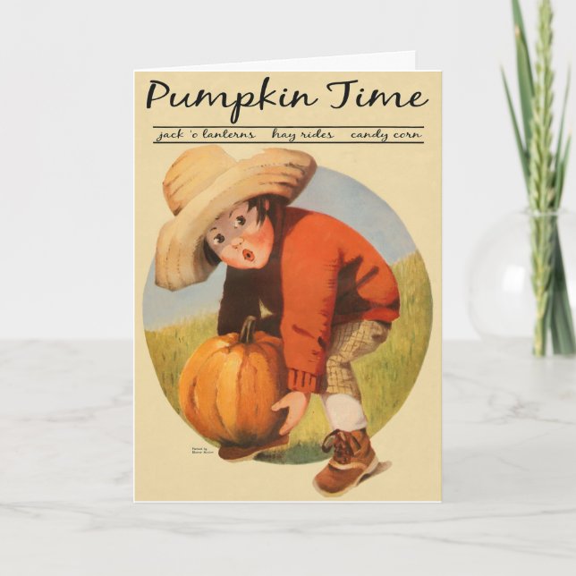 VINTAGE "PUMPKINSÄSONG" HÖSTSKÖRD HELGKORT (Framsida)