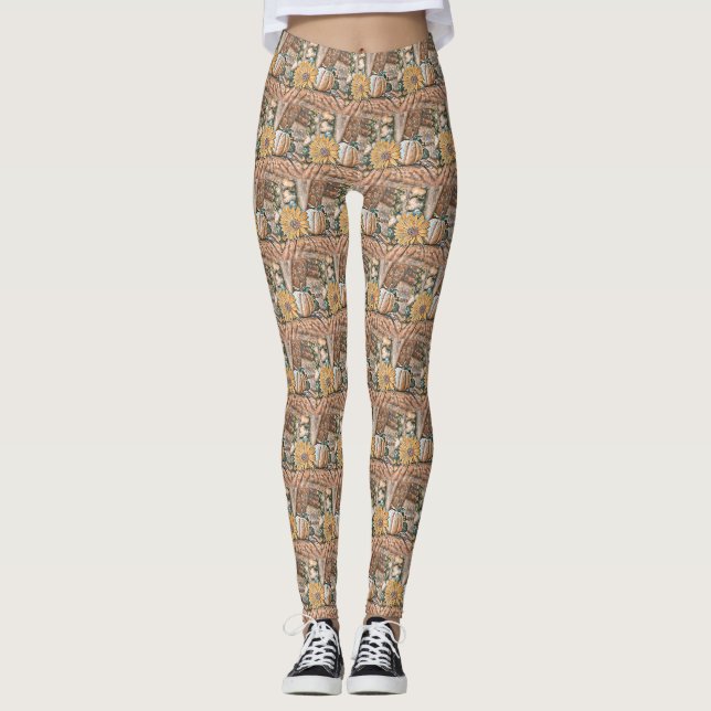Vintage Pumppumpor höst färger vattenfärg Thro Leggings (Framsida)